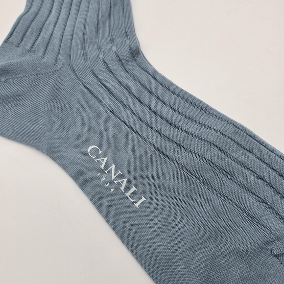Canali Socks Mens Medium Light Blue Dress Ribbed 100% Cotton Crew Nordstrom - Picture 2 of 9